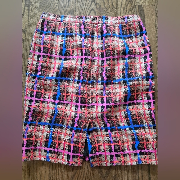 J.crew Collection NWOT Multicolor Plaid Women's Skirt 100% Silk 10 Pencil 98892 - Picture 2 of 8